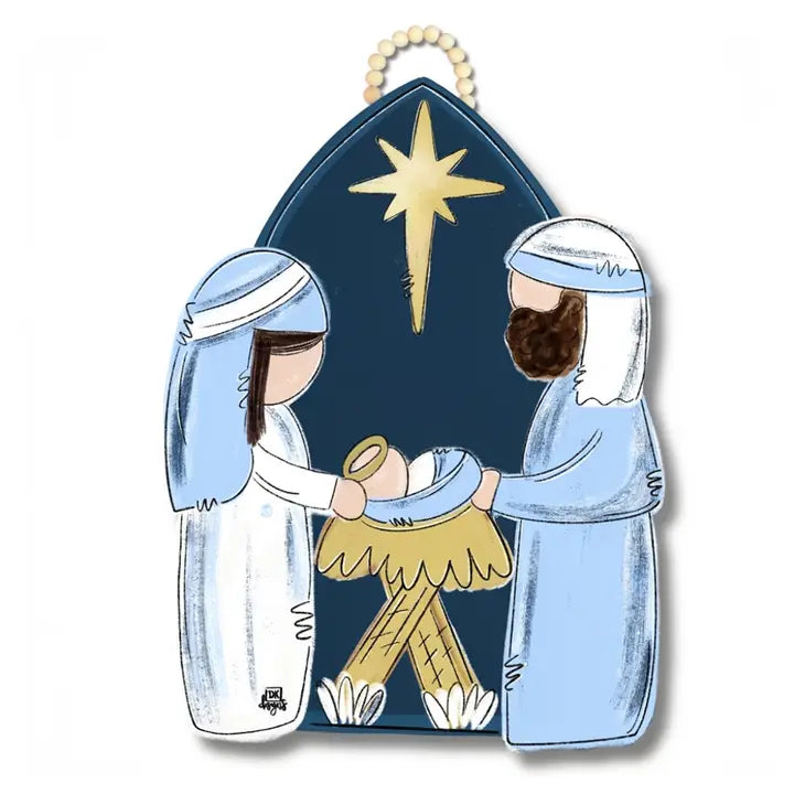 Blue & White Nativity Door Hanger