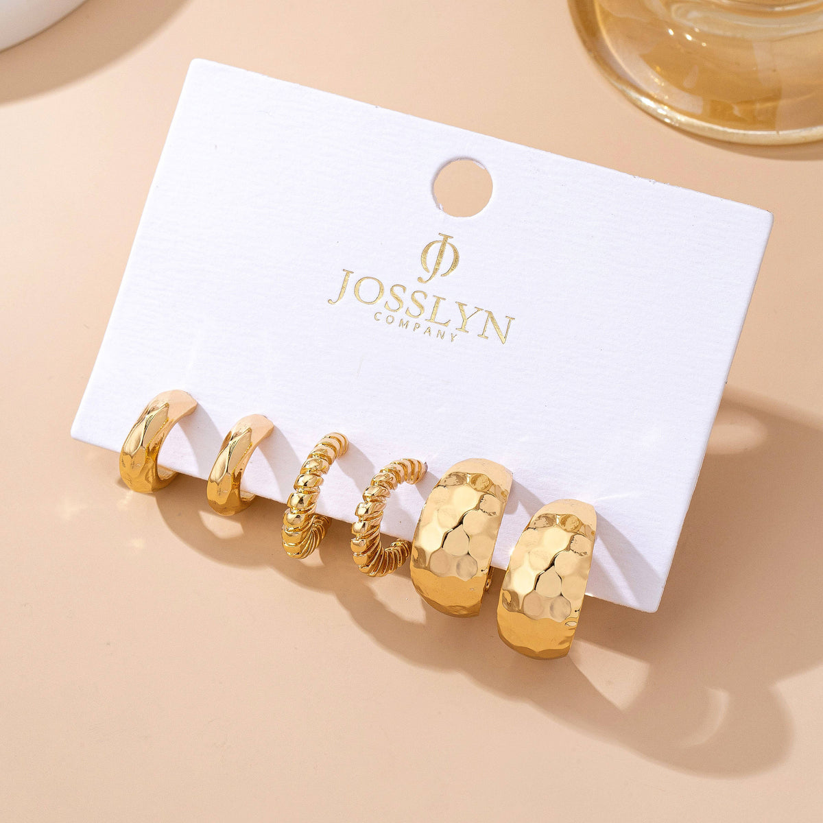 Mixed Texture Gold Crescent Hoop Trio Earring Set
