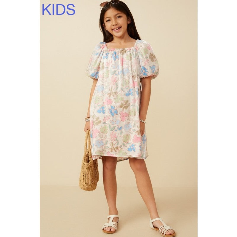 Youth Ivory Floral Puff Sleeve Foiled Dress