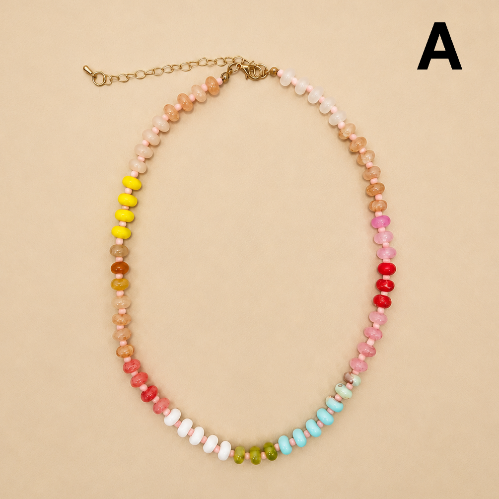 Natural Stone Semi-Precious Glass Mixed Necklace