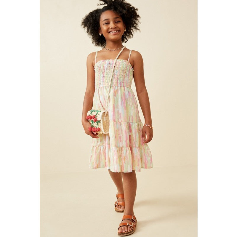 Youth Watercolor Smocked Tiered Tank Dress