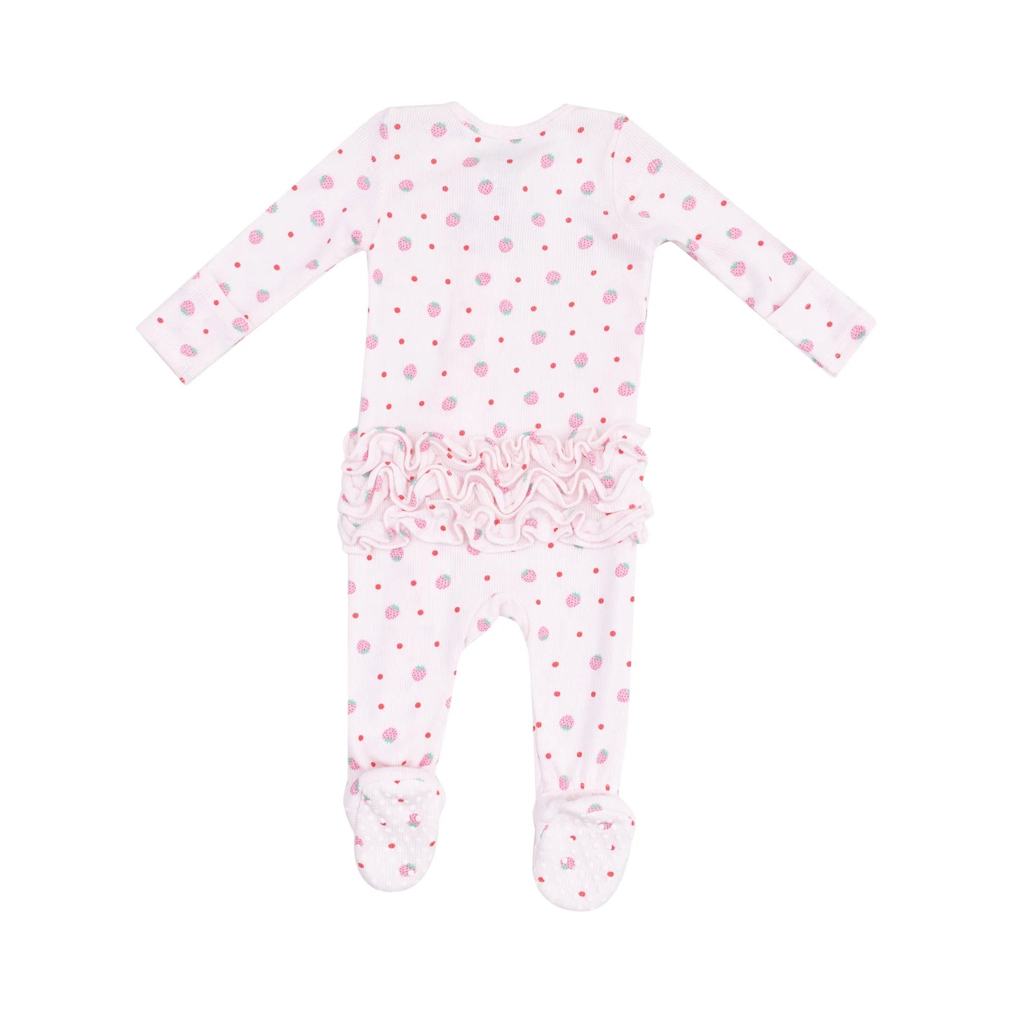 Angel Dear Strawberry Swiss Dot 2-Way Ruffle Zipper Footie