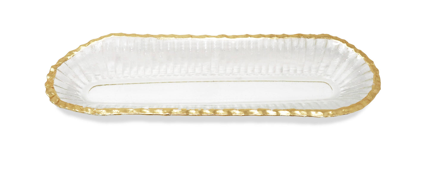 Gold Rim Glass Oval Tray