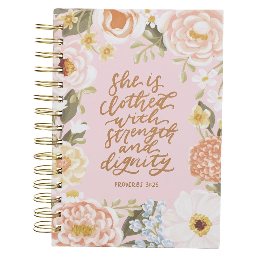 Strength and Dignity Pink Floral Spiral Journal