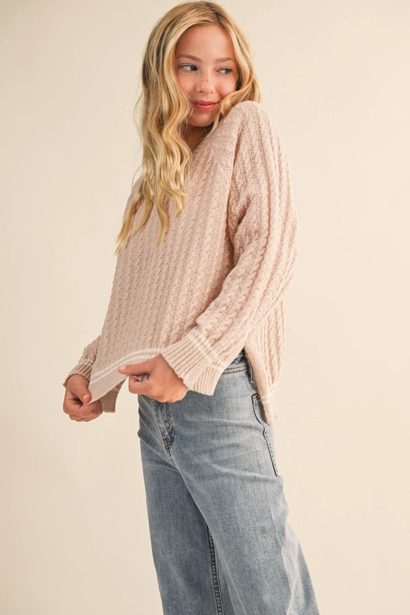 Tween Blush Beige V-Neck Sweater