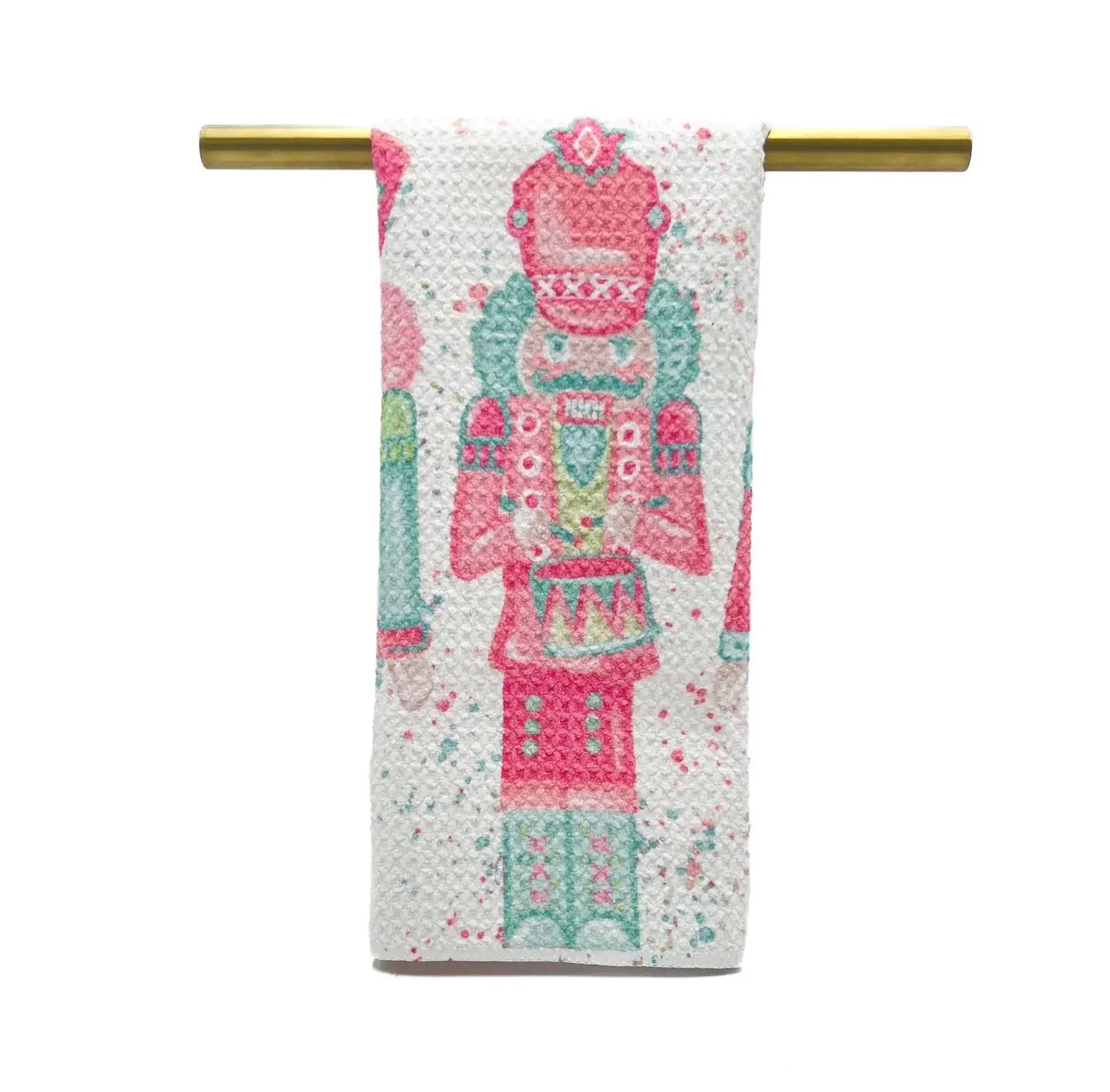 Pink & Mint Nutcrackers Gold Foil Tea Towel