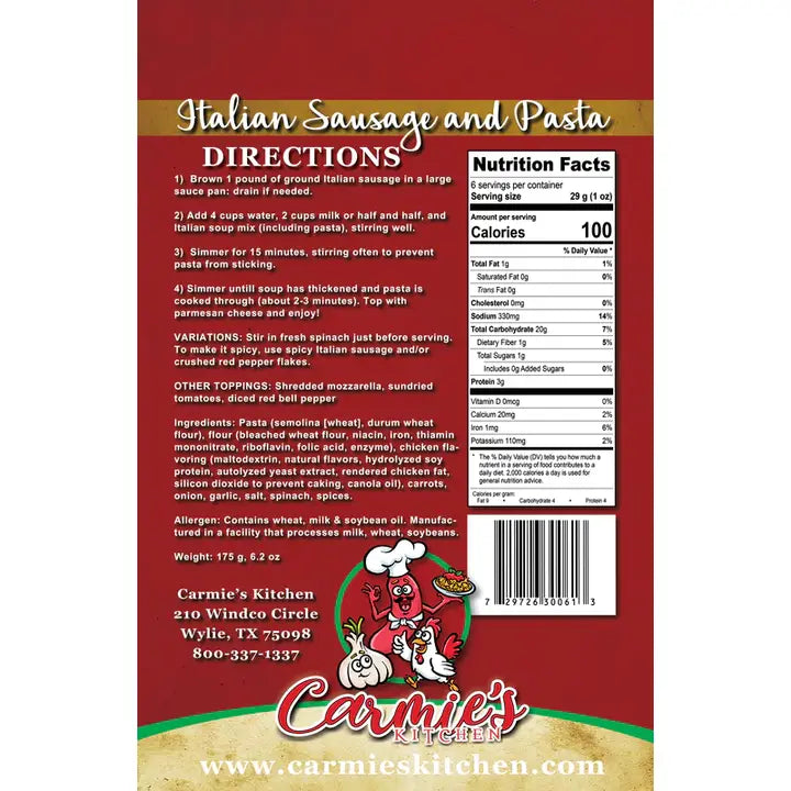 Carmie's Italian Sausage & Pasta Soup Mix