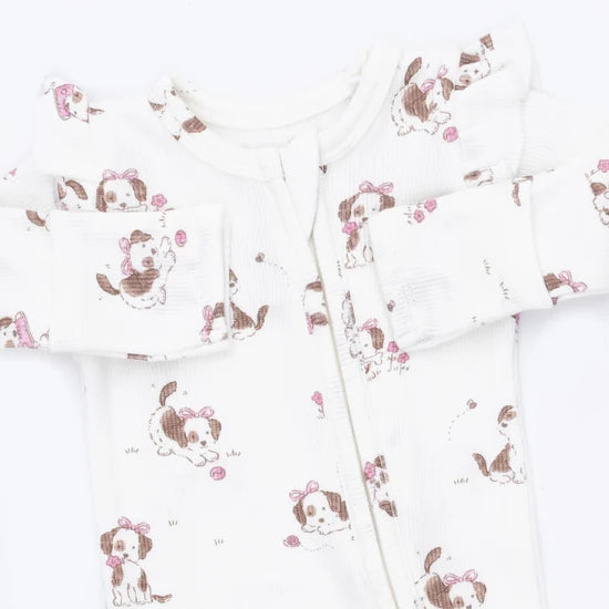 Angel Dear Explorer Puppy Pink 2-Way Ruffle Zipper Footie