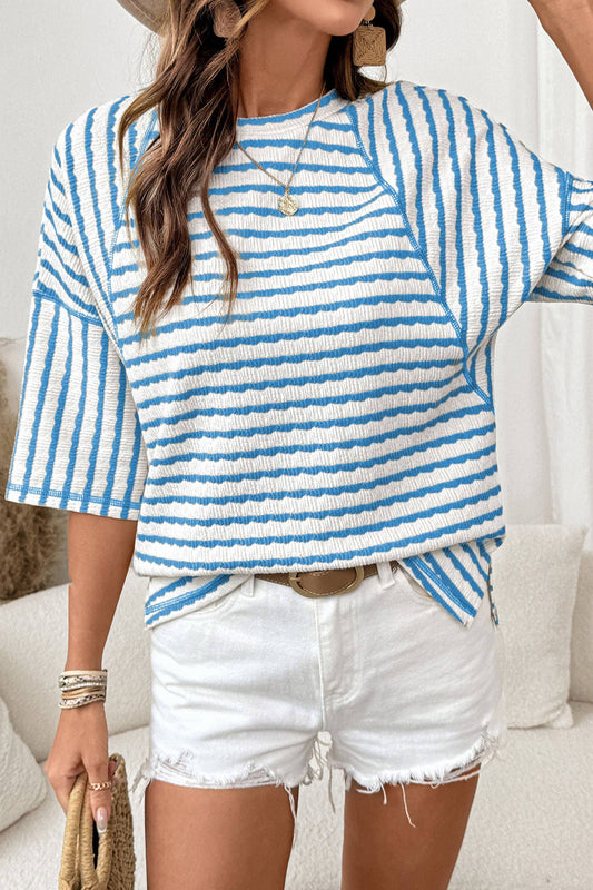 Texture Stripe Knit Half Sleeve Top