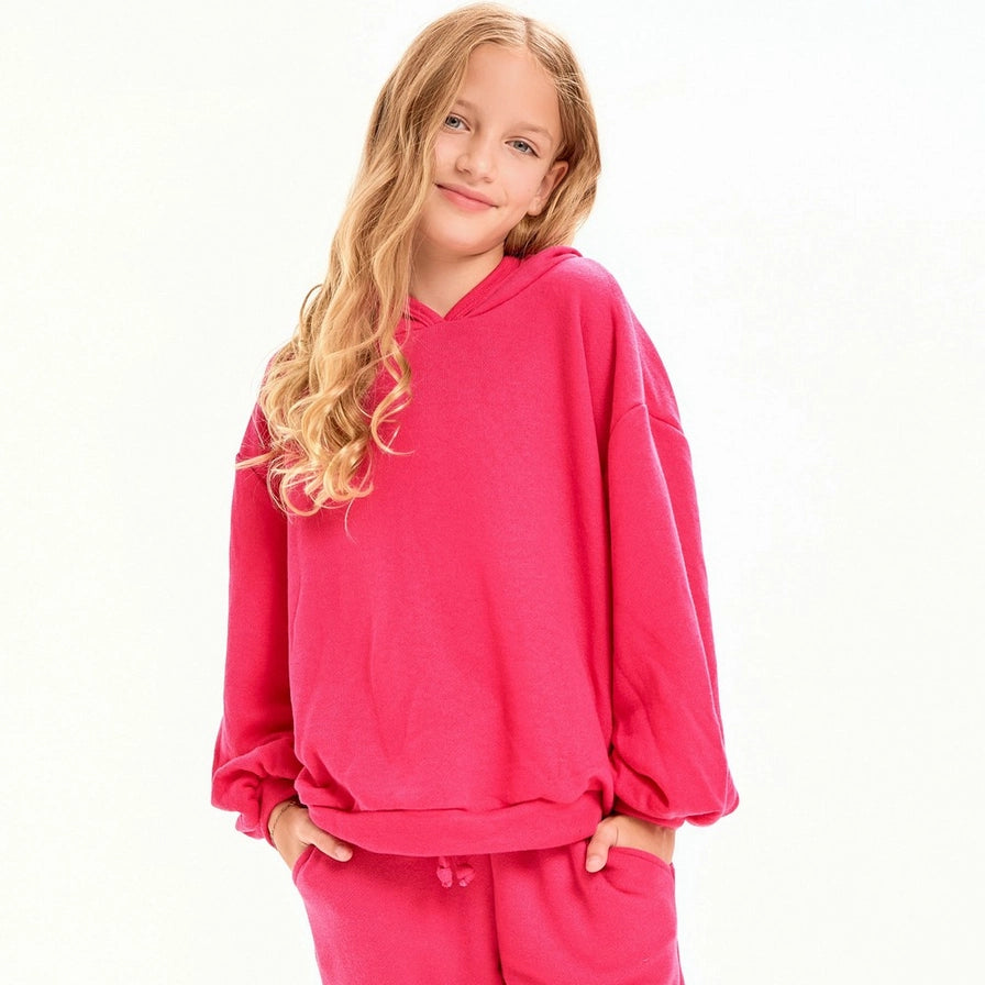 Youth Hot Pink Cotton French Terry Hoodie