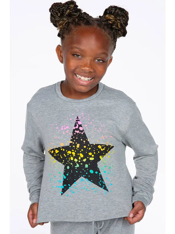 Tween Heather Grey Splatter Star Sweatshirt