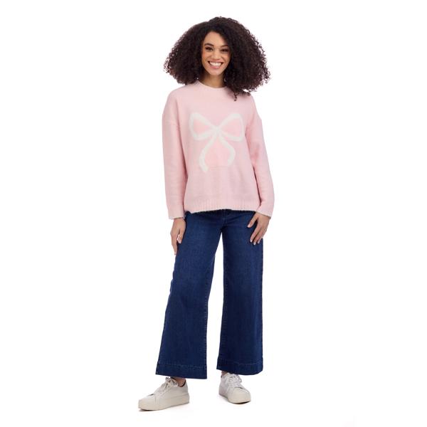 Mud Pie Light Pink & White Wilder Bow Sweater