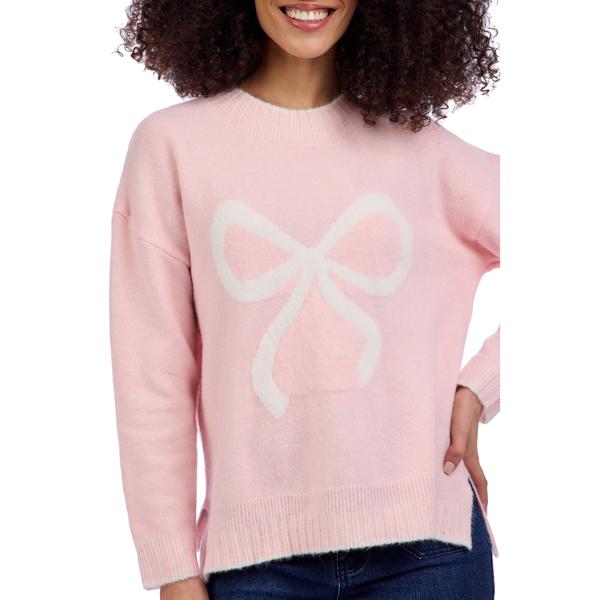 Mud Pie Light Pink & White Wilder Bow Sweater