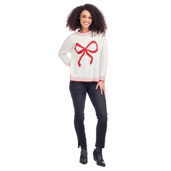 Mud Pie White & Red Wilder Bow Sweater
