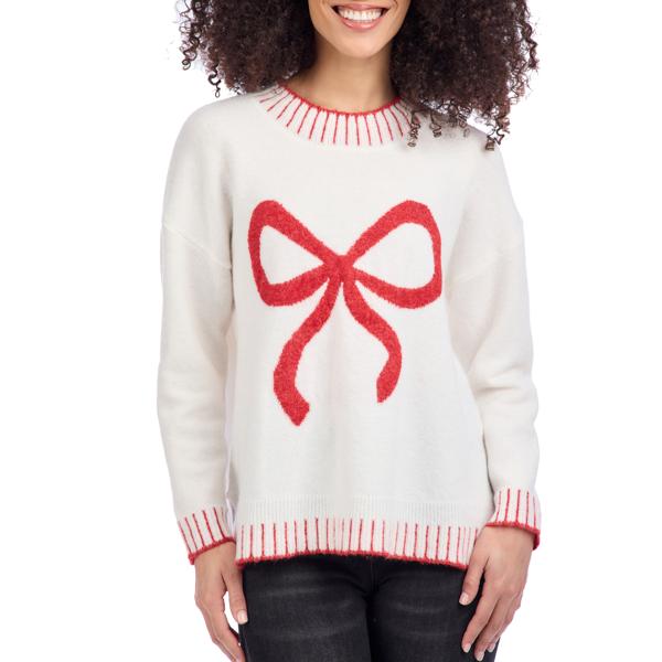 Mud Pie White & Red Wilder Bow Sweater