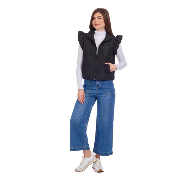 Mud Pie Black Lile Ruffle Quilted Vest