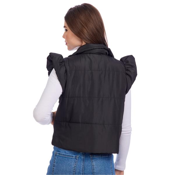 Mud Pie Black Lile Ruffle Quilted Vest