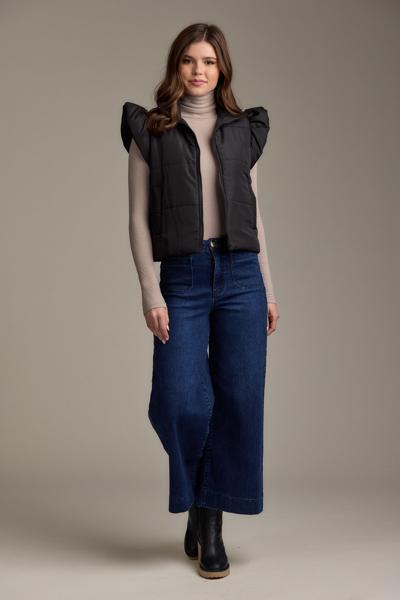Mud Pie Black Lile Ruffle Quilted Vest