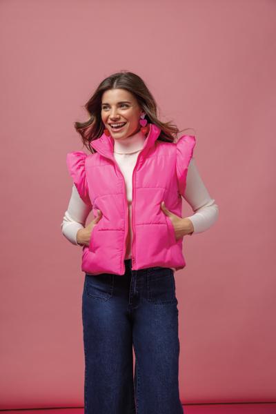 Mud Pie Hot Pink Lile Ruffle Quilted Vest