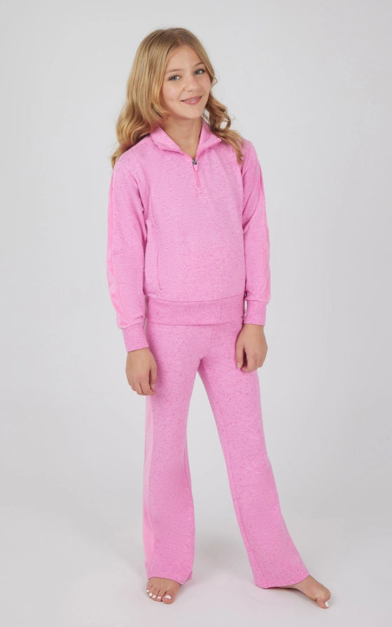 Girl's Fuchsia Pink Confetti Half Zip Pullover & Flare Set