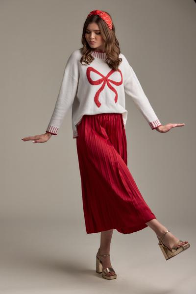 Mud Pie White & Red Wilder Bow Sweater