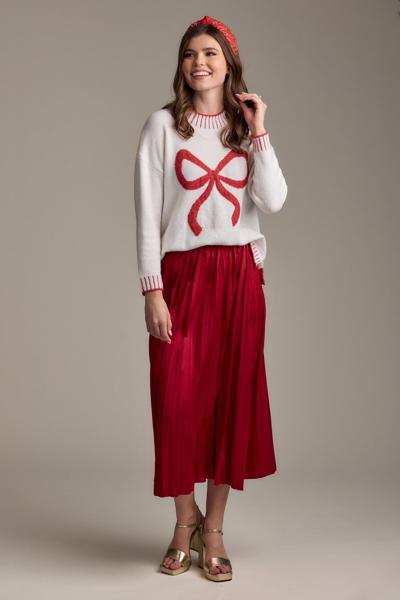 Mud Pie White & Red Wilder Bow Sweater