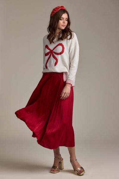 Mud Pie White & Red Wilder Bow Sweater