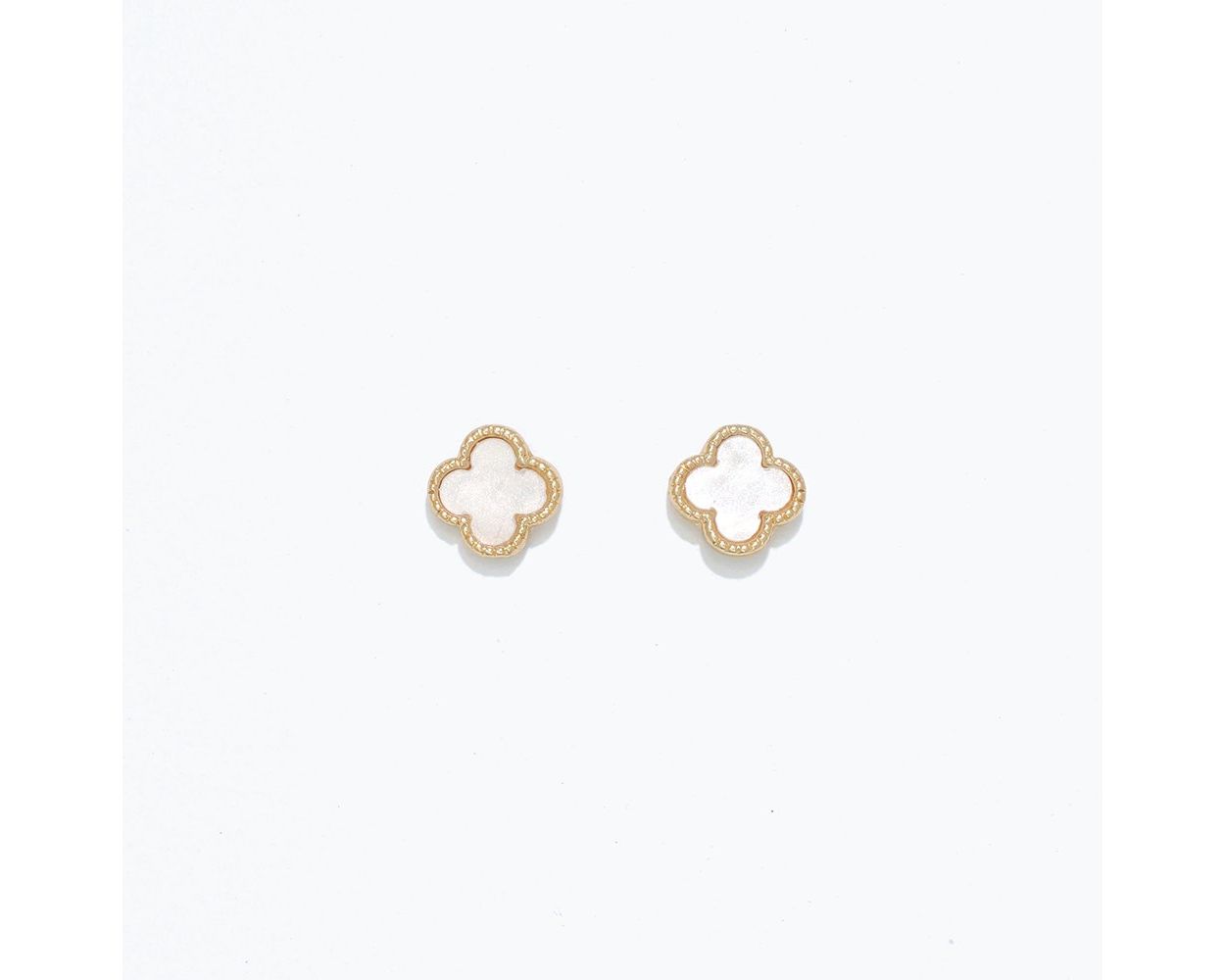 Cuties Gold with White Quatrefoil Earrings