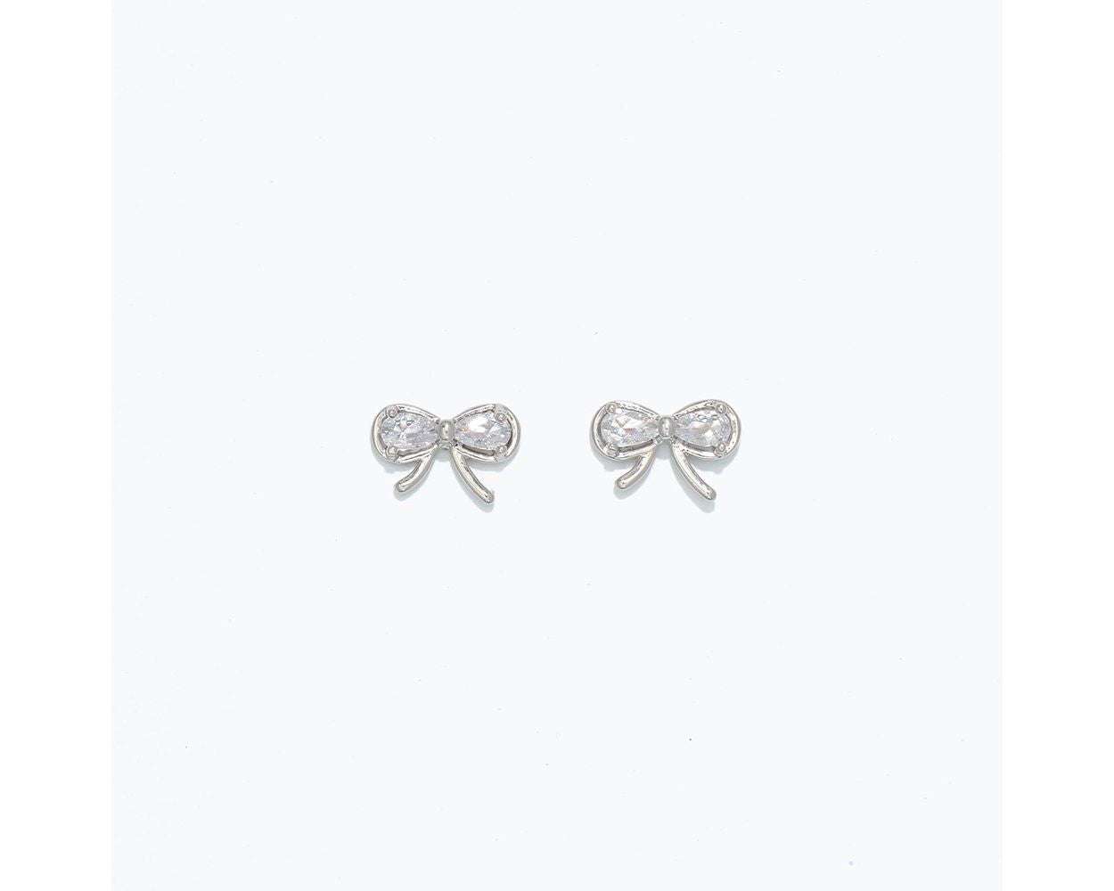 Cuties Silver Bow with Crystal Earrings