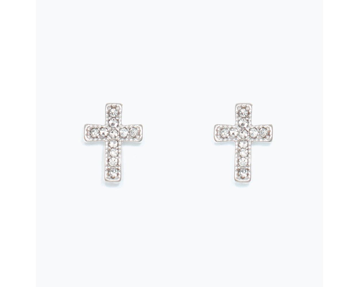 Cuties Silver Crystal Crosses Earrings