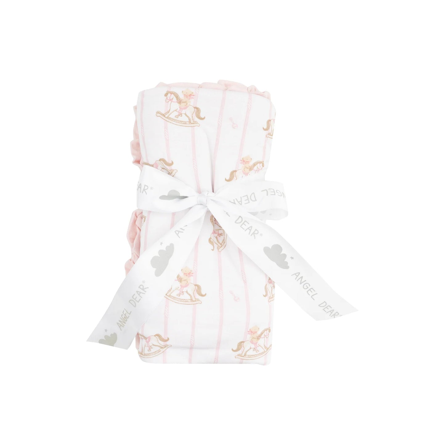 Angel Dear Pink Vintage Rocking Horse Ruffle Receiving Blanket