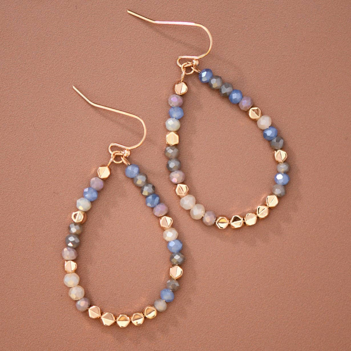 Smoky Blue Glass Crystal Beaded Teardrop Earrings
