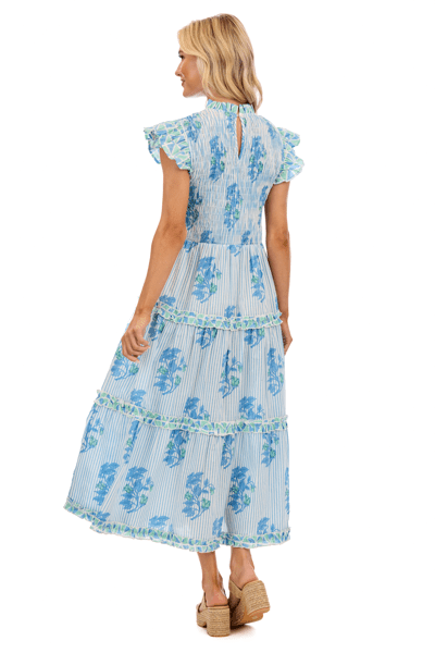 Mud Pie Blue Perin Smocked Midi Dress