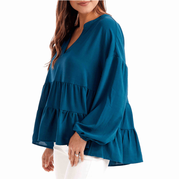 Mud Pie Teal Orleans Flounce Top
