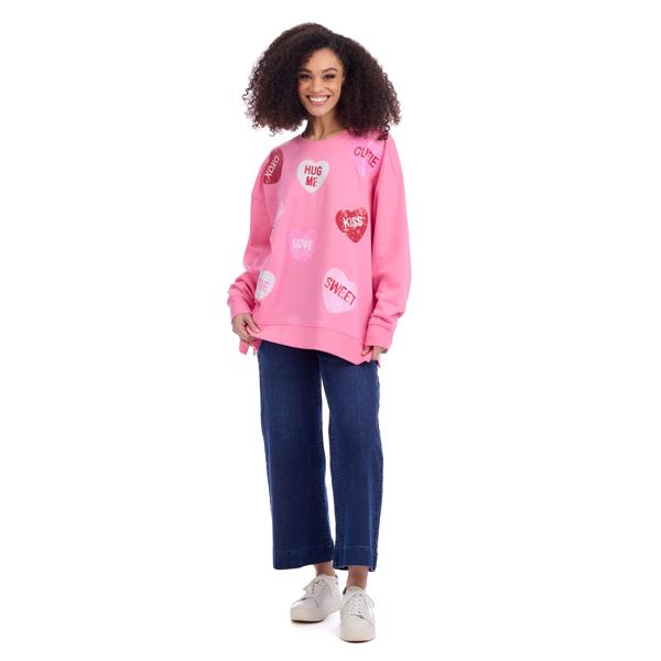 Mud Pie Pink Sequin Conversation Hearts Sweatshirt