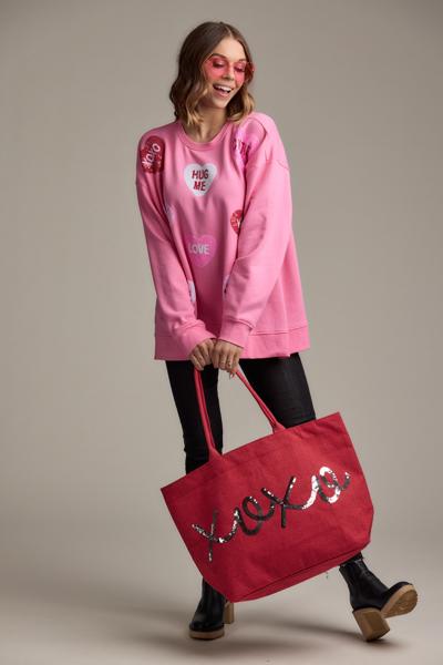 Mud Pie Pink Sequin Conversation Hearts Sweatshirt