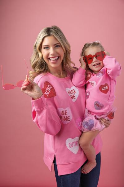 Mud Pie Pink Sequin Conversation Hearts Sweatshirt