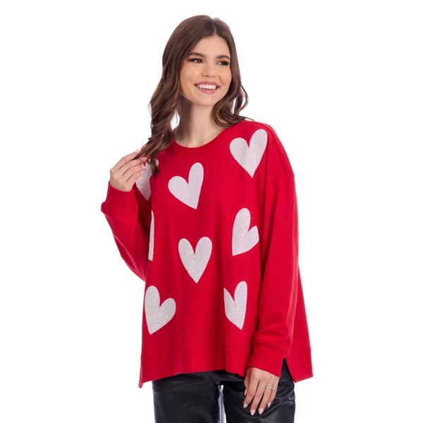 Mud Pie Red Sequin White Hearts Sweatshirt