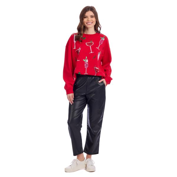 Mud Pie Red Sequin Drinks Sweatshirt