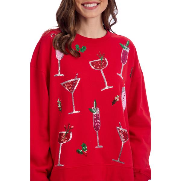 Mud Pie Red Sequin Drinks Sweatshirt