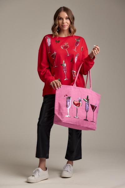 Mud Pie Red Sequin Drinks Sweatshirt