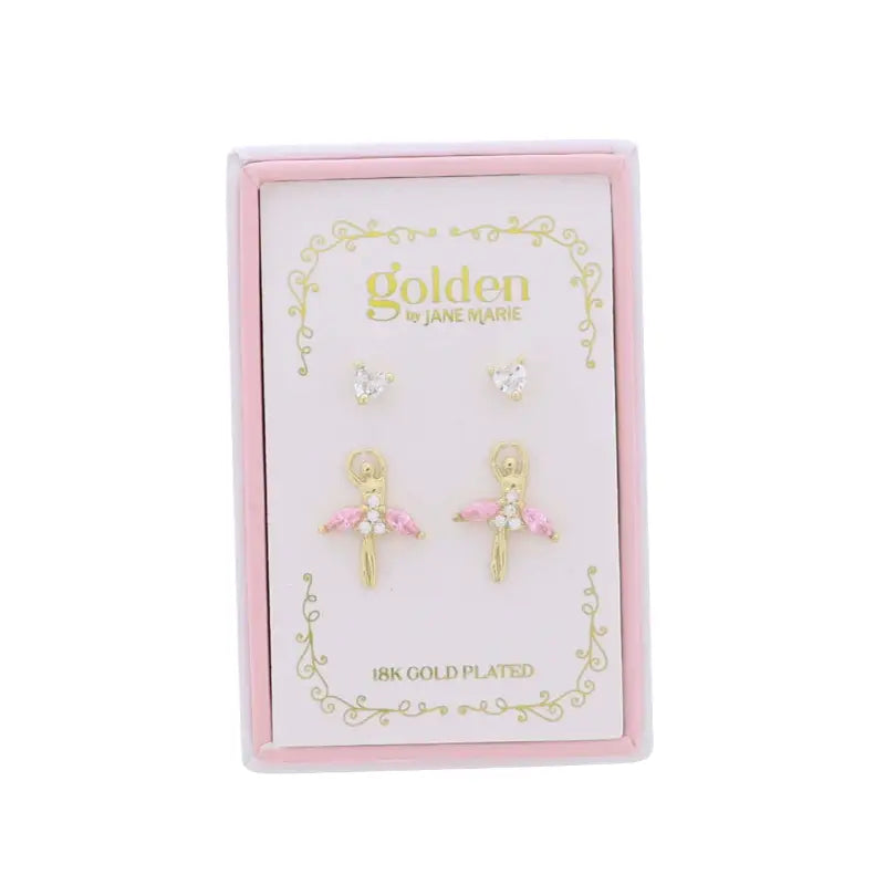 Kids 18K Gold Plated Heart & Ballerina Earrings