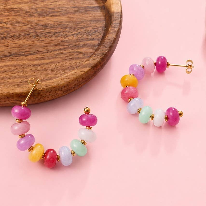 Natural Gemstone Hoop Earrings