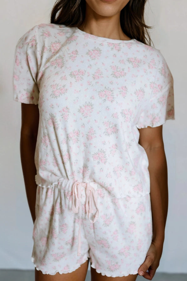 Floral Lettuce Trim Lounge Shorts Set