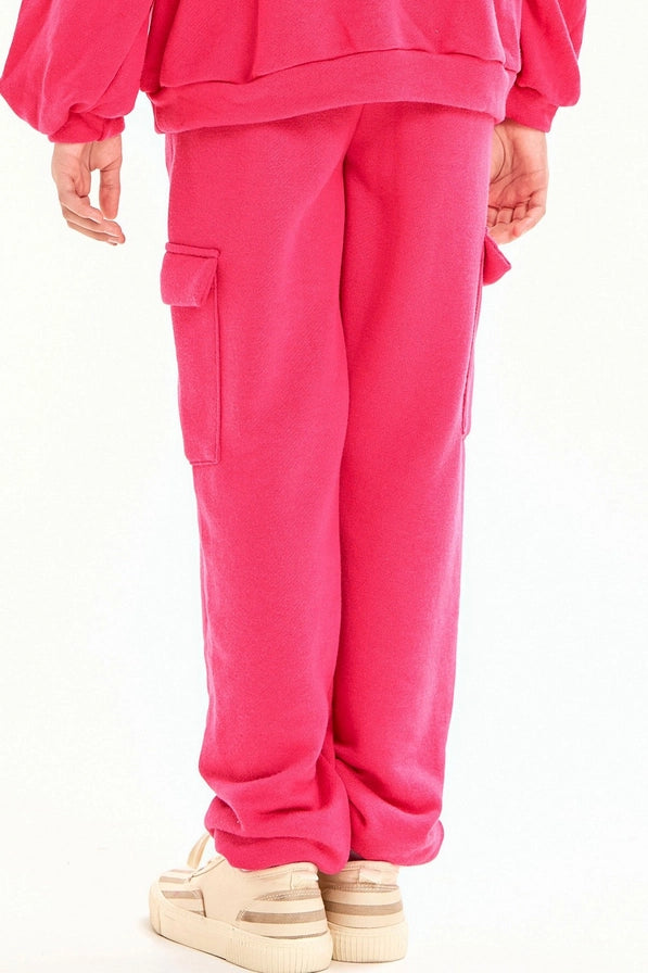 Youth Hot Pink Cotton French Terry Cargo Sweatpants