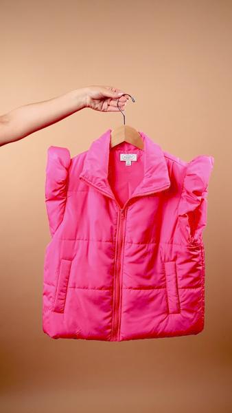 Mud Pie Hot Pink Lile Ruffle Quilted Vest