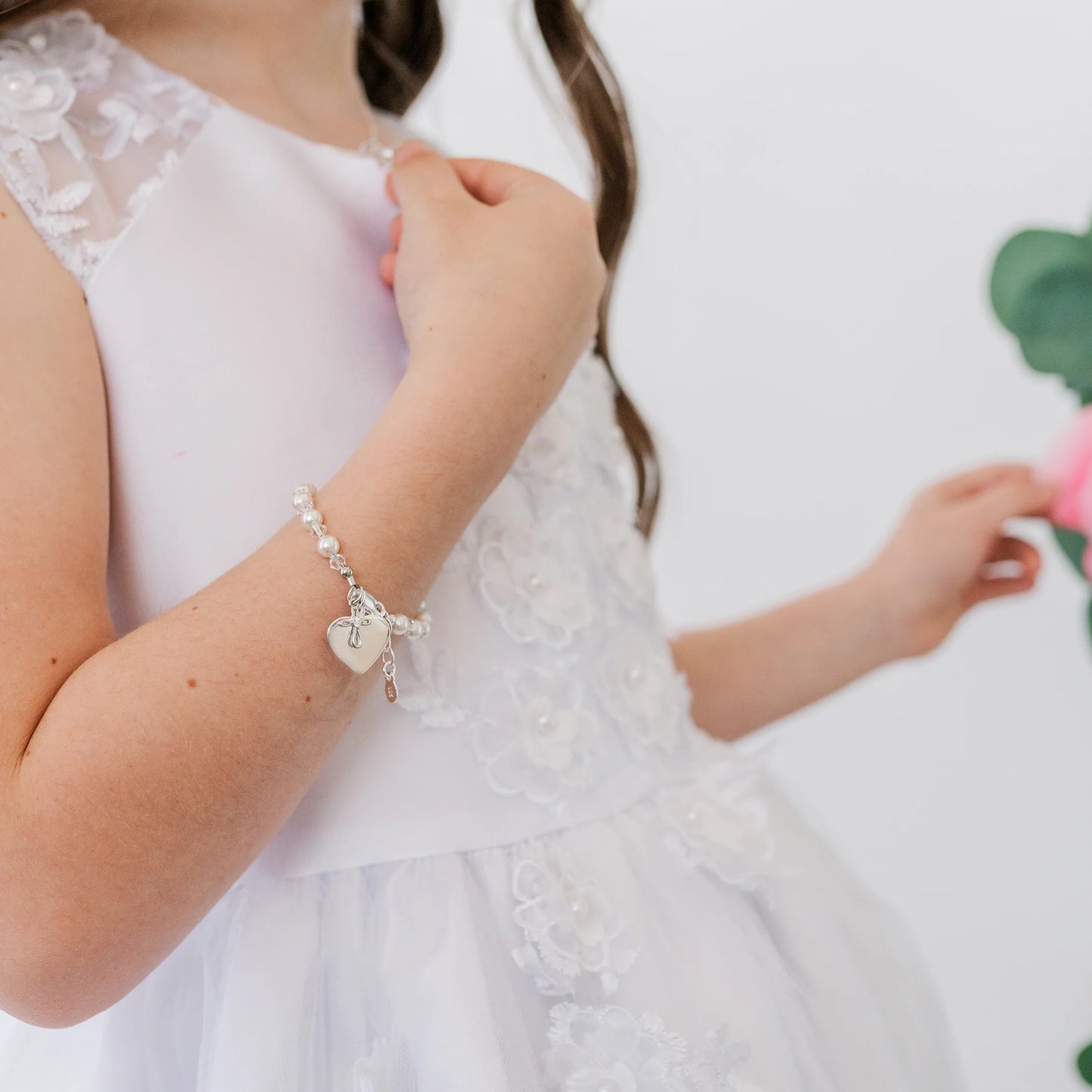 Grace - Sterling Silver Pearl Cross Bracelet