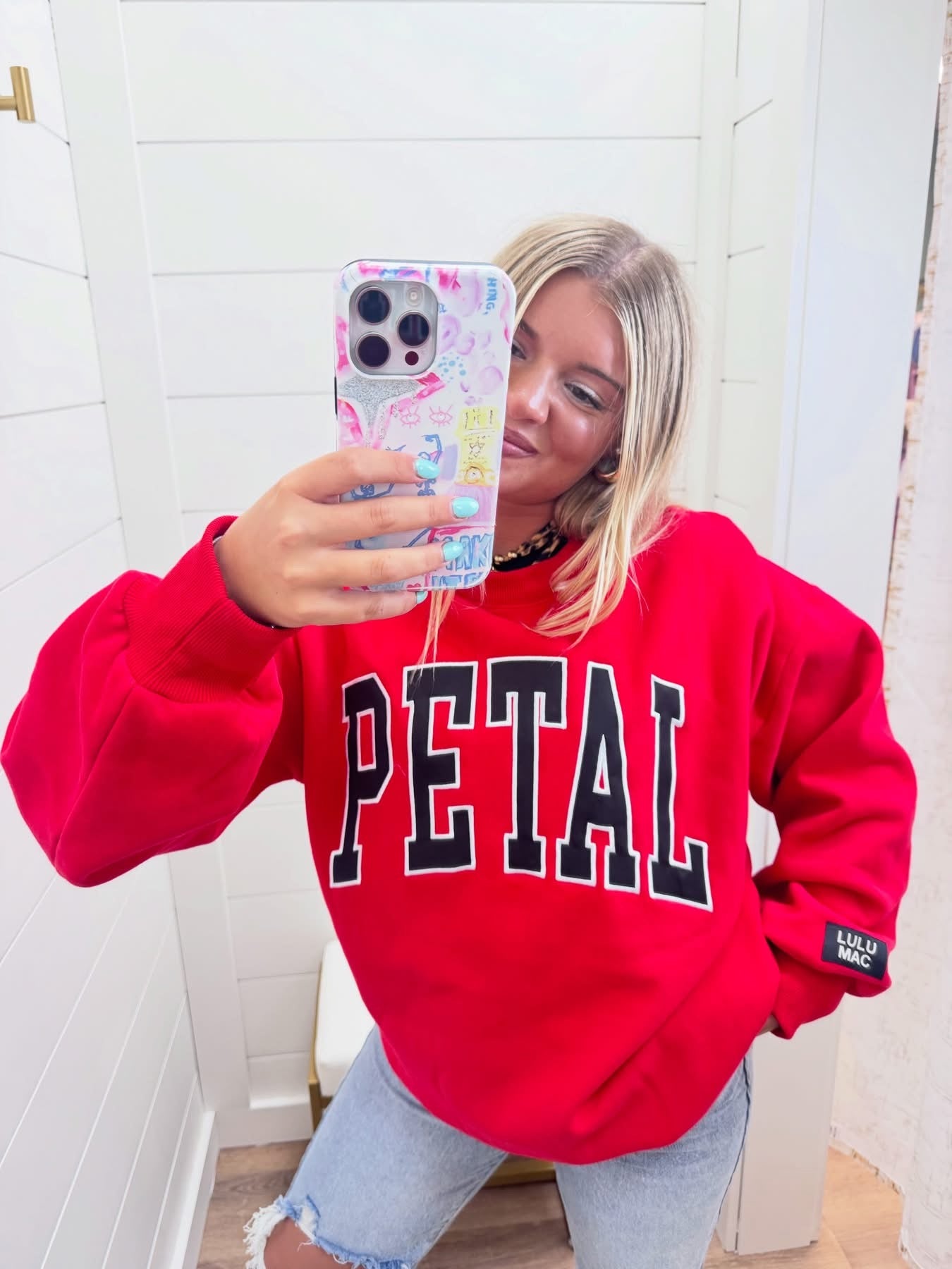 Lulu Mac Red Petal Monogram Sweatshirt
