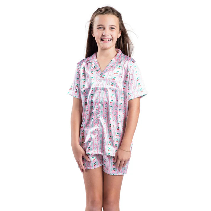 Kid's Cherry on Top Satin Pajama Short Set