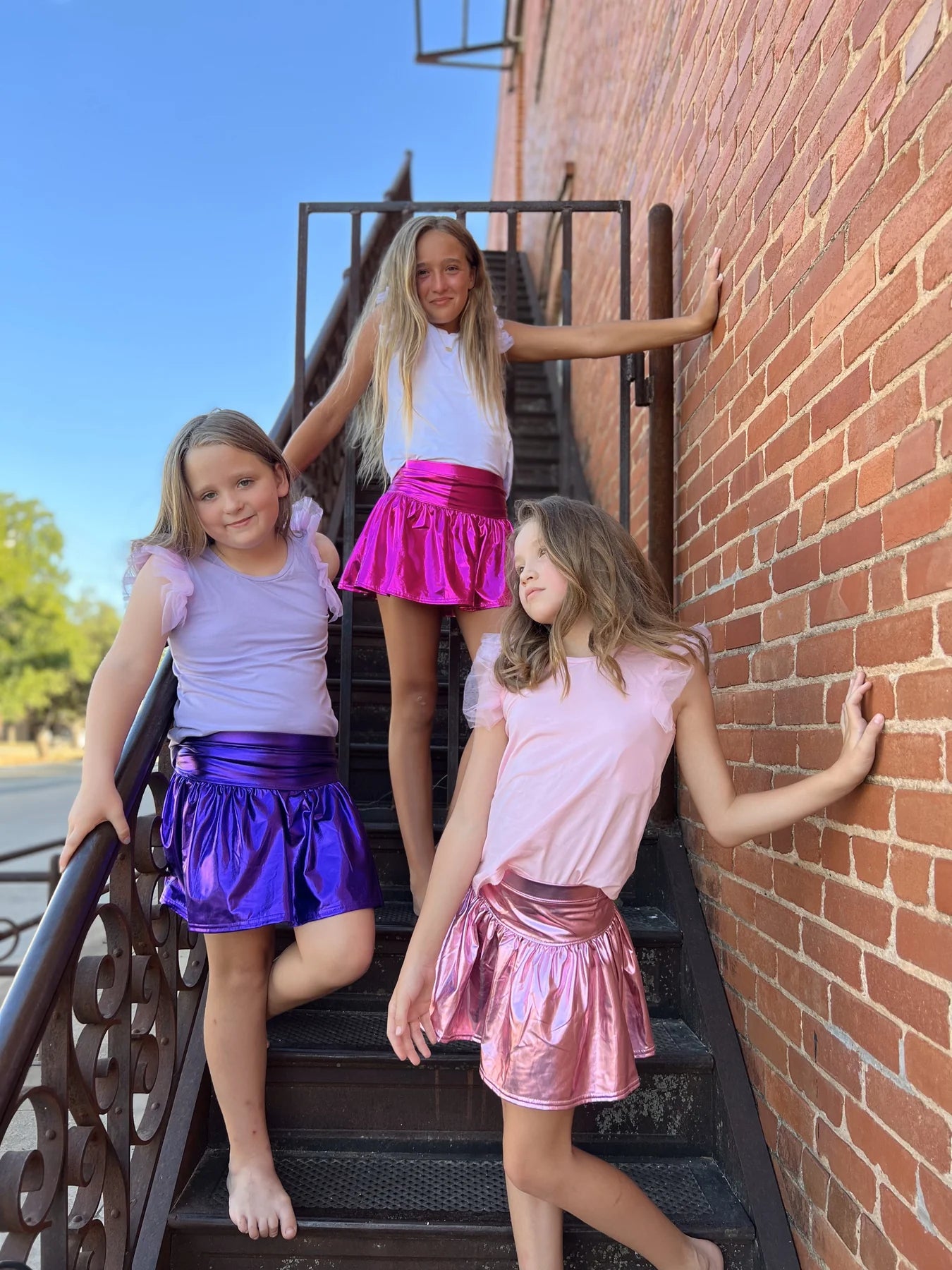 Youth Hot Pink Slick Metallic Gathered Skort